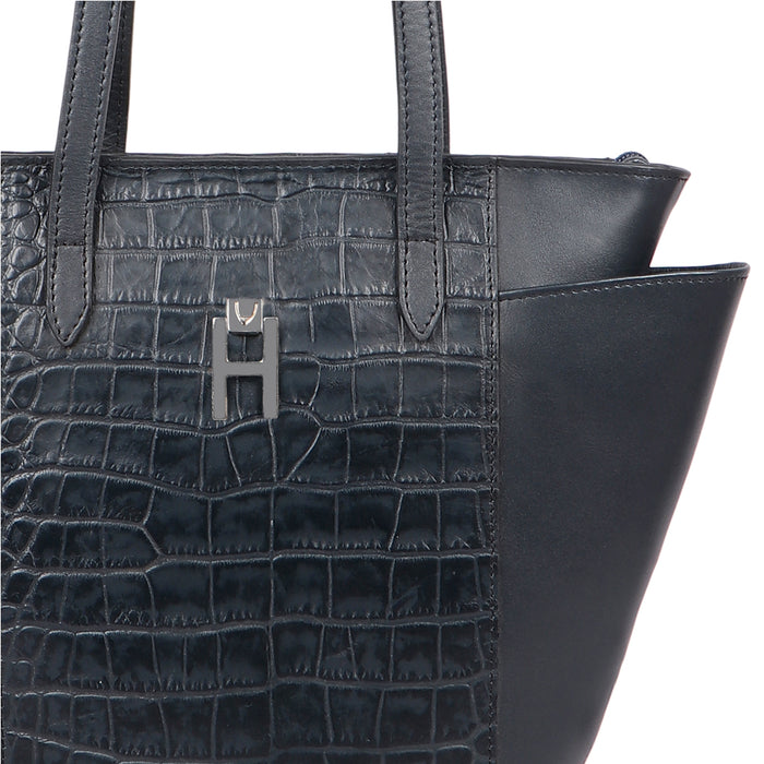 Peru 09 Blue Leather Tote Bag