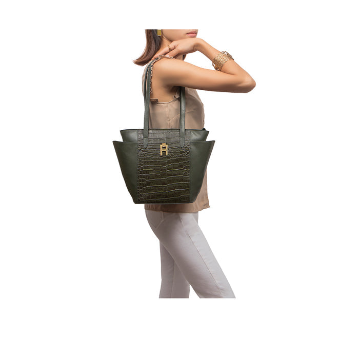 Peru 09 Green Leather Tote Bag
