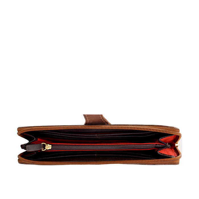 Pheme W2 Tan Leather Zip Around Wallet