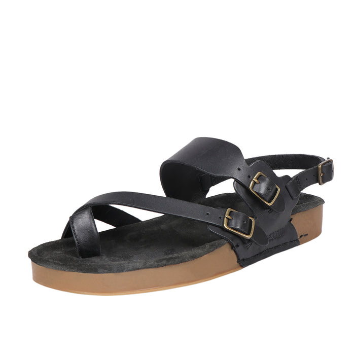 Port Blair Women's Black Leather Strap Sandals