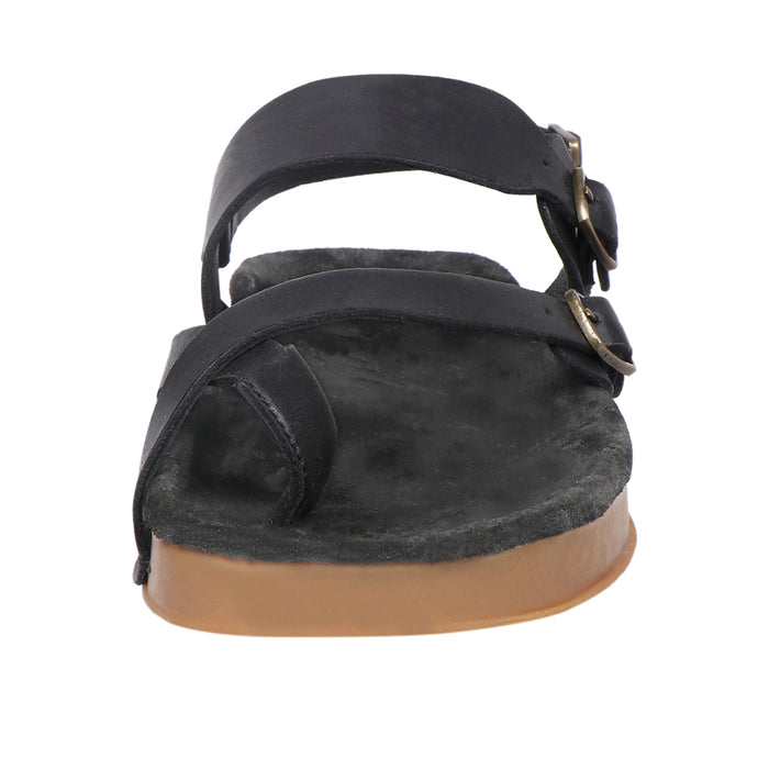 Port Blair Women's Black Leather Strap Sandals