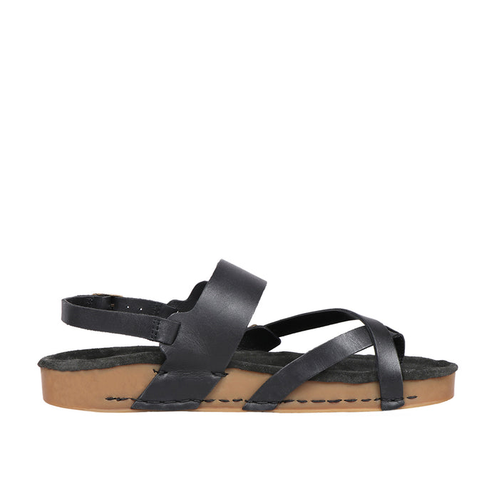 Port Blair Women's Black Leather Strap Sandals