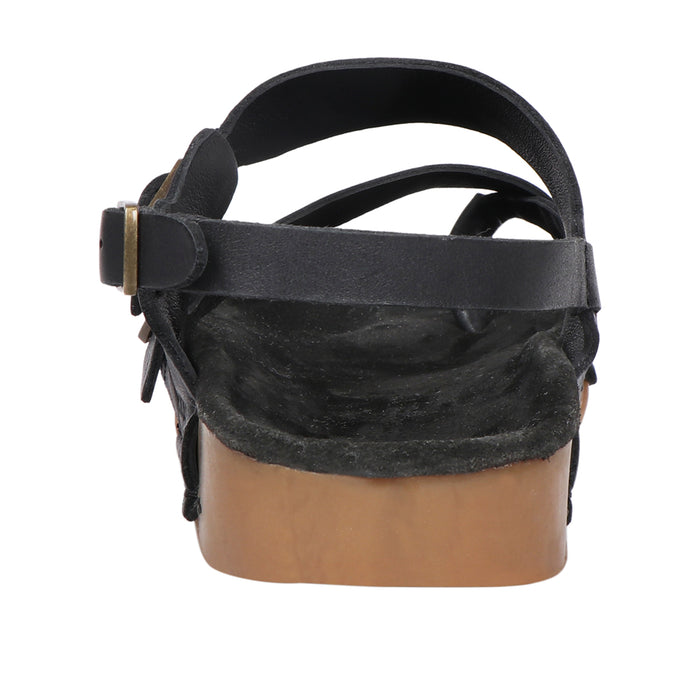 Port Blair Women's Black Leather Strap Sandals