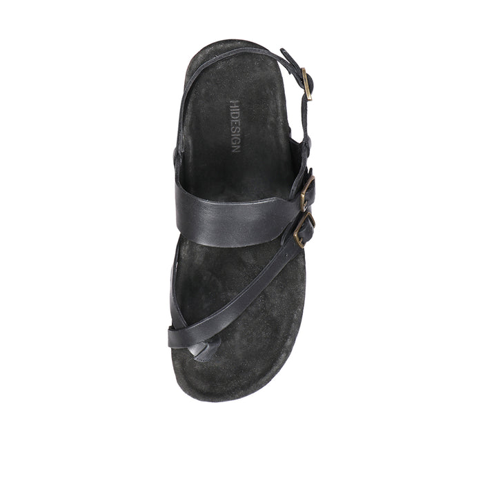 Port Blair Women's Black Leather Strap Sandals