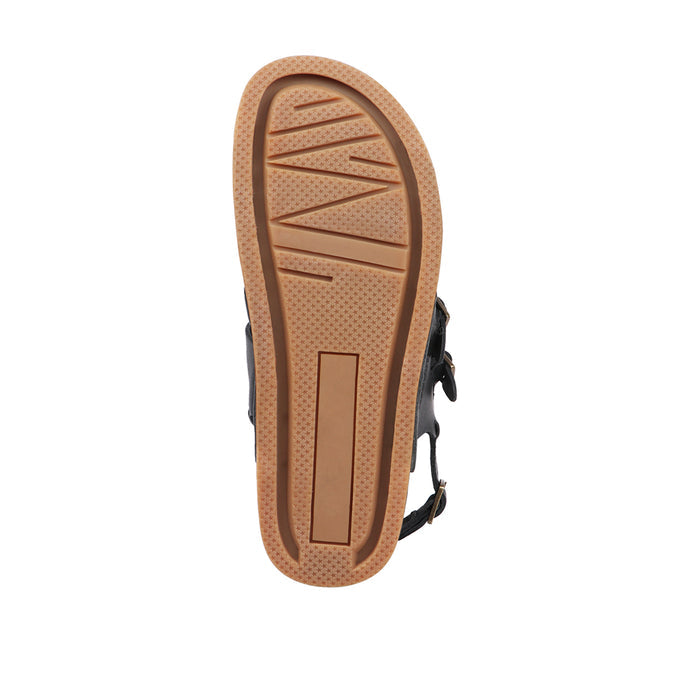 Port Blair Women's Black Leather Strap Sandals