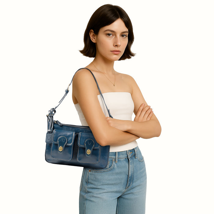 Pyne 02 Blue Leather Shoulder Bag