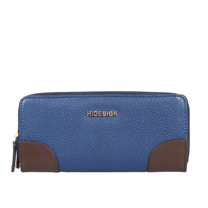 Redwood W2 Blue Leather Double Zip Around Wallet