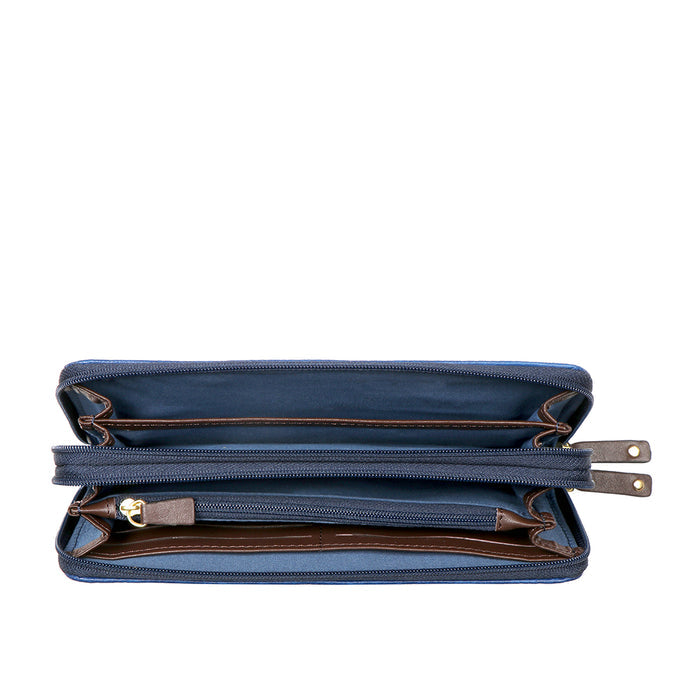 Redwood W2 Blue Leather Double Zip Around Wallet
