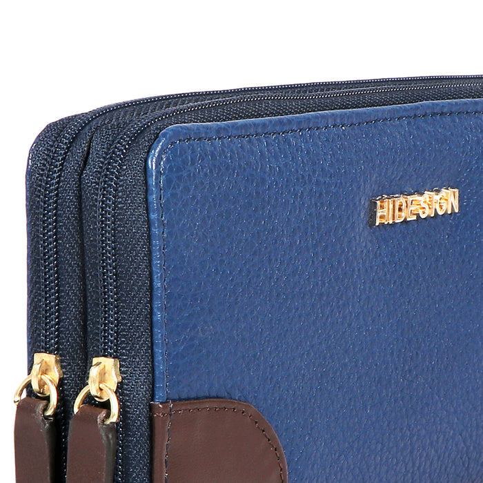 Redwood W2 Blue Leather Double Zip Around Wallet