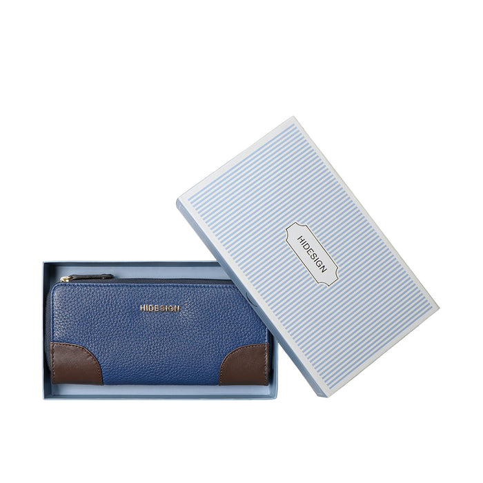 Redwood W2 Blue Leather Double Zip Around Wallet