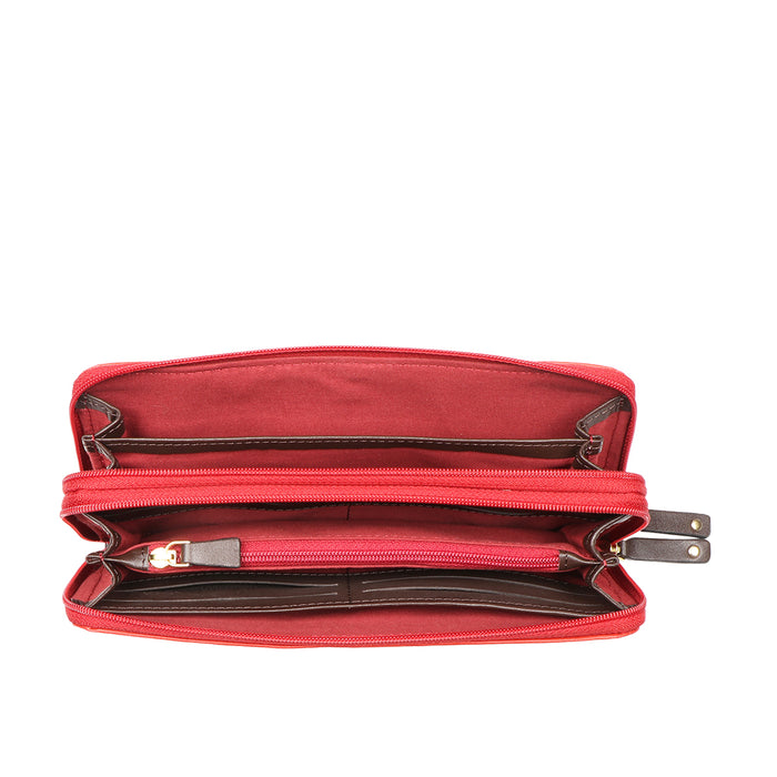 Redwood W2 Red Leather Double Zip Around Wallet