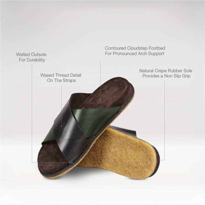 Reef Men's Black Leather Slides