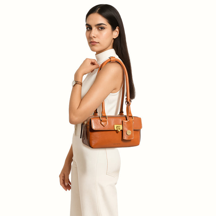 Rodos 02 Orange Leather Tote Bag