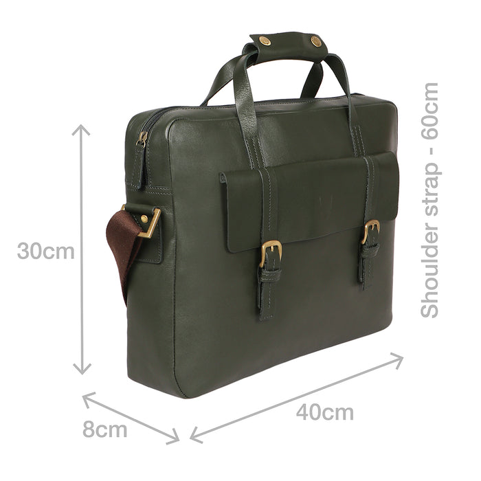 Ronaldo 01 Sb Green Leather  Briefcase