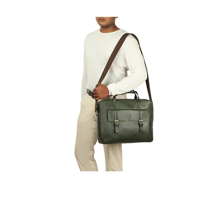 Ronaldo 01 Sb Green Leather  Briefcase