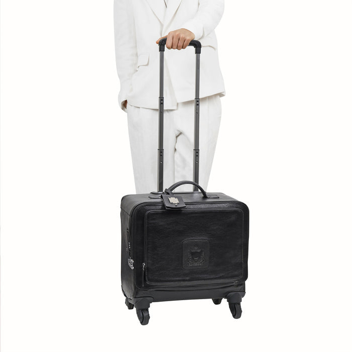 Rover 01 Black Leather Trolley Bag