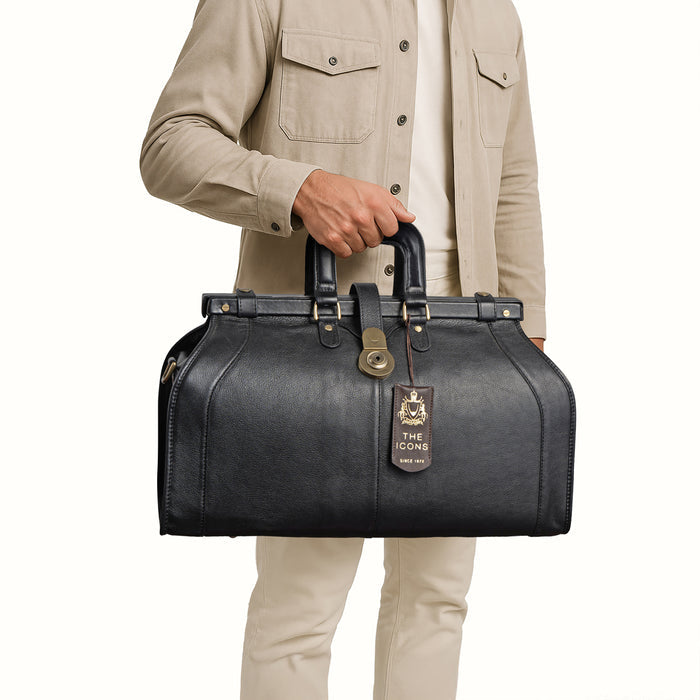 Safari Black Leather Duffle Bag