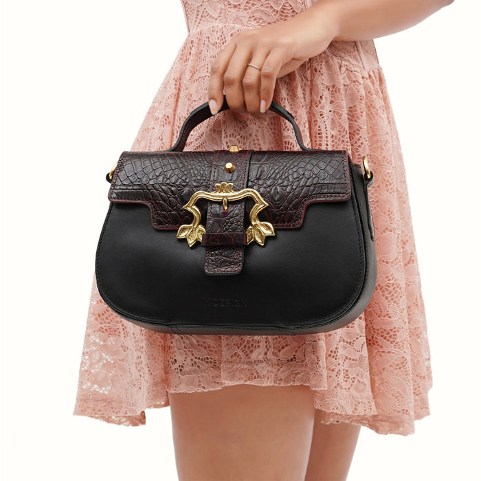 Sakura - 01 Black Leather Shoulder Bag