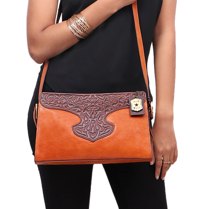 Sally Scull 02 Orange Leather Sling Bag