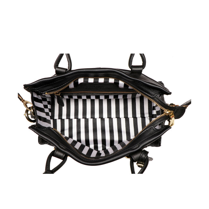 Salmon Black Leather Satchel