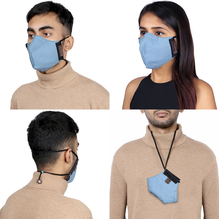 Samurai Combo-Bl Blue Leather Face Mask