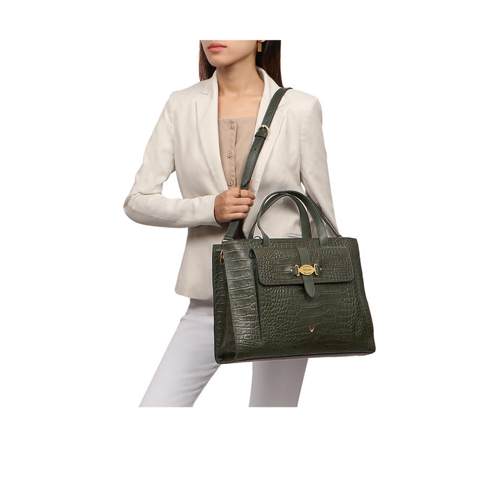Santiago 10 Green Leather Tote Bag