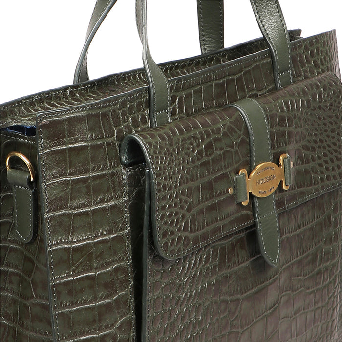 Santiago 10 Green Leather Tote Bag