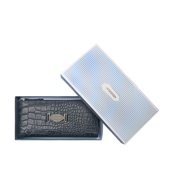 Santiago W4 Blue Leather Zip Around Wallet
