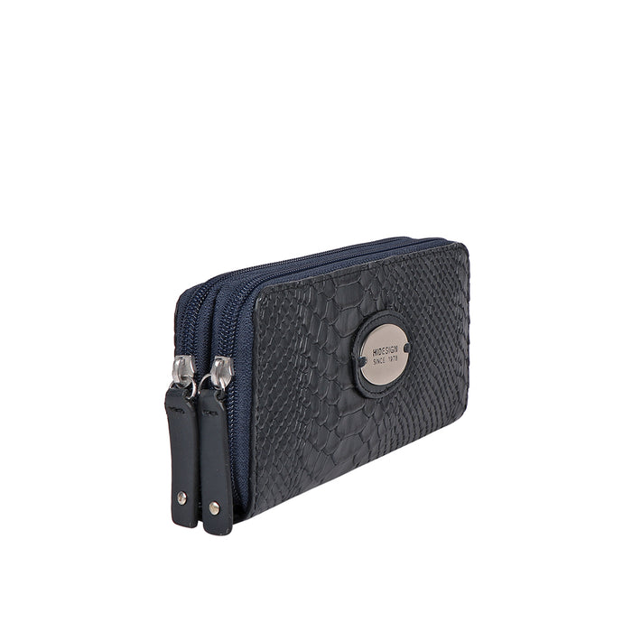 Sauta Fe W3 Blue Leather Double Zip Around Wallet
