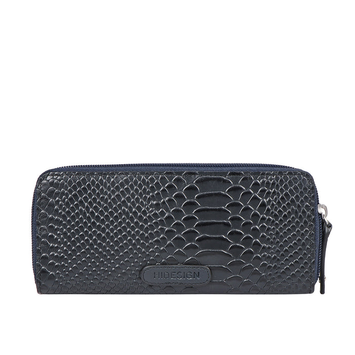 Sauta Fe W3 Blue Leather Double Zip Around Wallet
