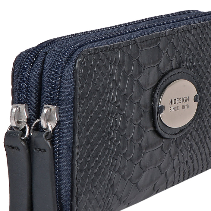 Sauta Fe W3 Blue Leather Double Zip Around Wallet