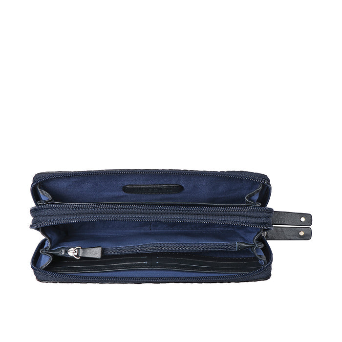 Sauta Fe W3 Blue Leather Double Zip Around Wallet