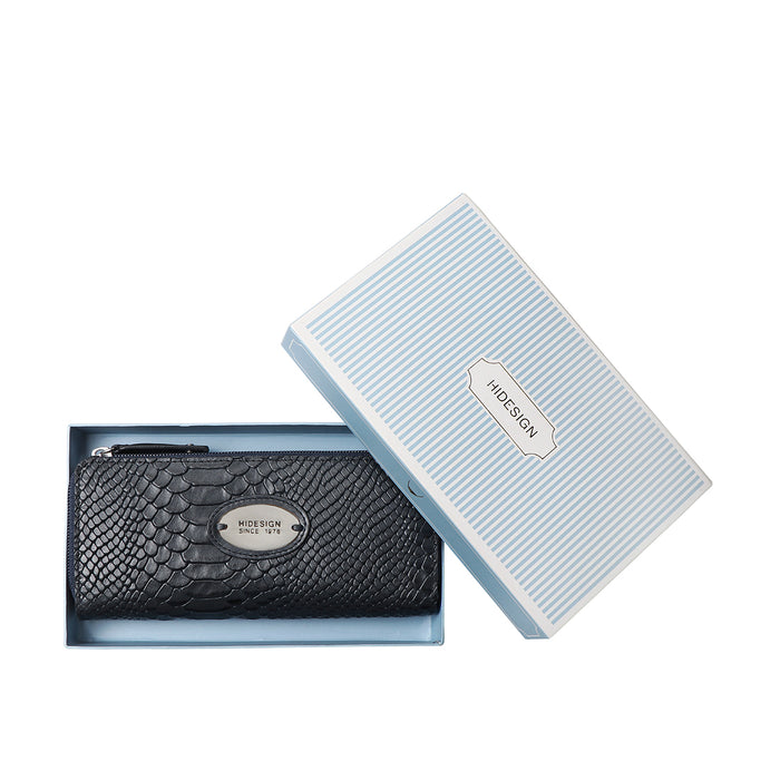 Sauta Fe W3 Blue Leather Double Zip Around Wallet