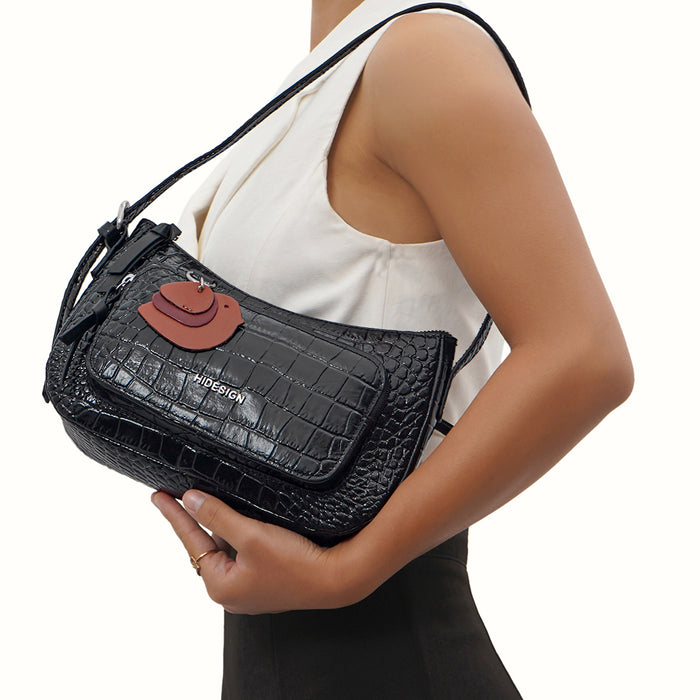 Schiphol-02 Black Leather Shoulder Bag