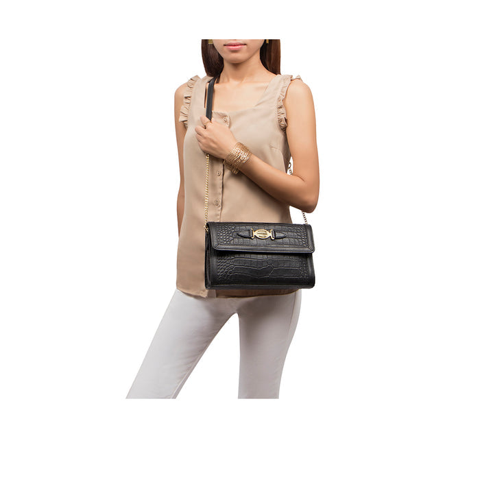 Selena 01 Black Leather Sling Bag