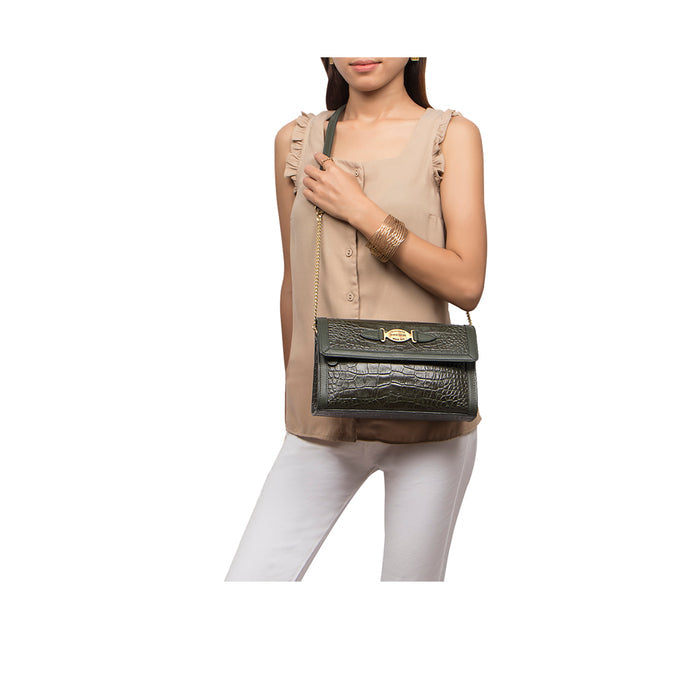 Selena 01 Green Leather Sling Bag