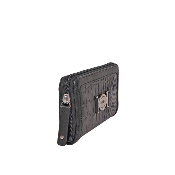 Selena W1 Black Leather Zip Around Wallet