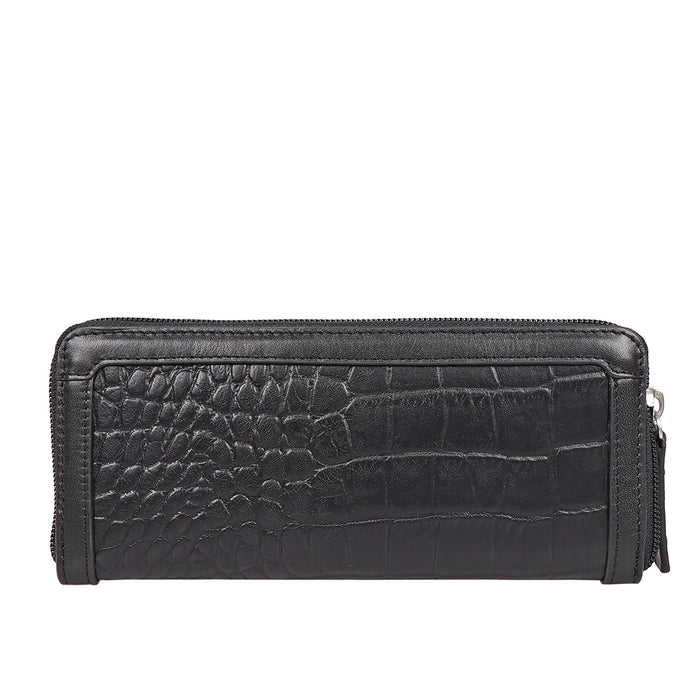Selena W1 Black Leather Zip Around Wallet