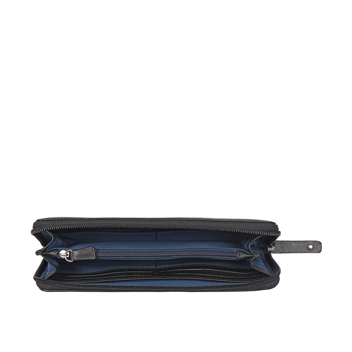Selena W1 Black Leather Zip Around Wallet
