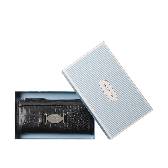 Selena W1 Black Leather Zip Around Wallet