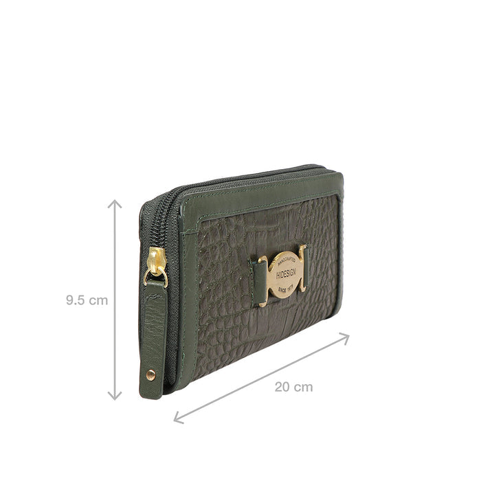 Selena W1 Green Leather Zip Around Wallet