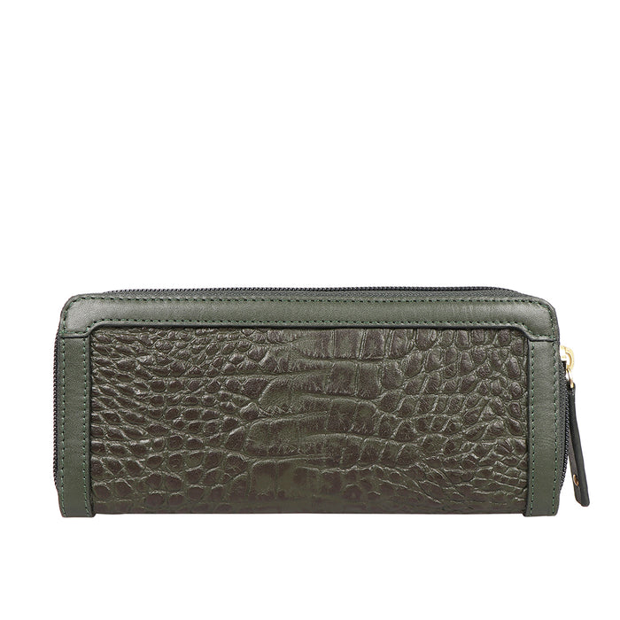 Selena W1 Green Leather Zip Around Wallet