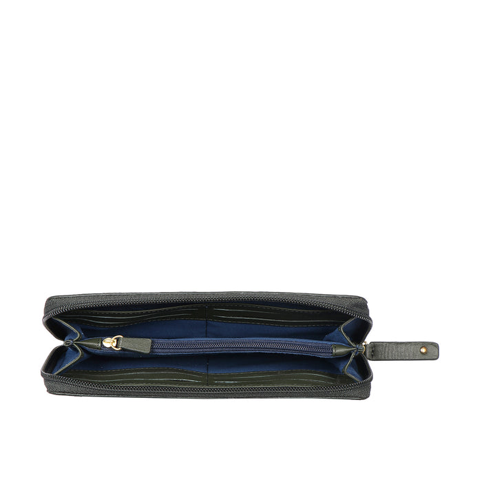 Selena W1 Green Leather Zip Around Wallet