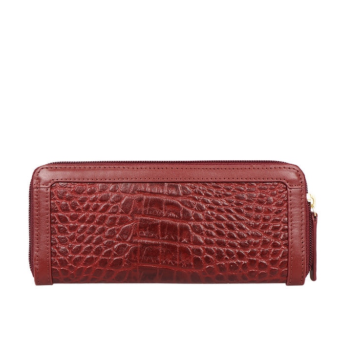 Selena W1 Red Leather Zip Around Wallet