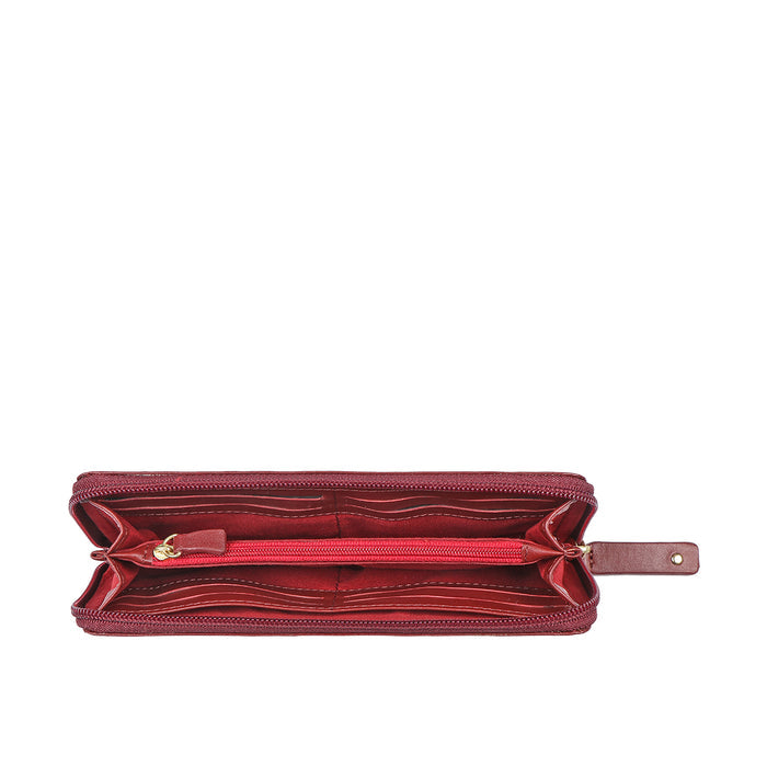 Selena W1 Red Leather Zip Around Wallet