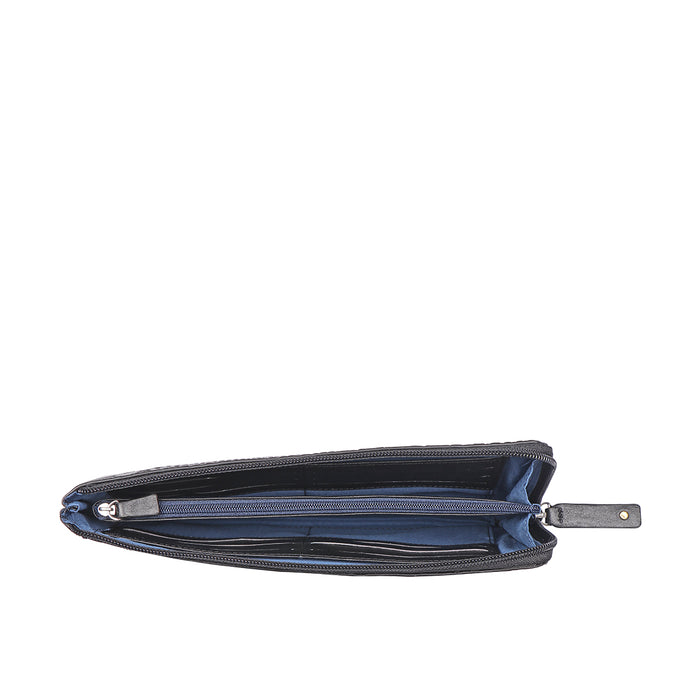 Shawn W1 Black Leather Zip Around Wallet