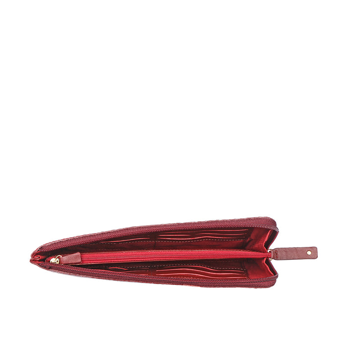 Shawn W1 Red Leather Zip Around Wallet