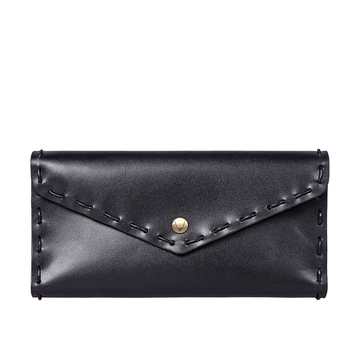 Signora Black Leather Trifold Wallet