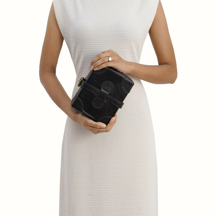 Small Boxy Black Leather Sling Bag