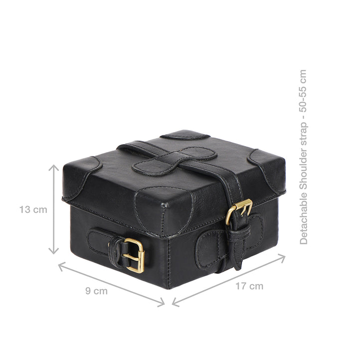 Small Boxy Black Leather Sling Bag